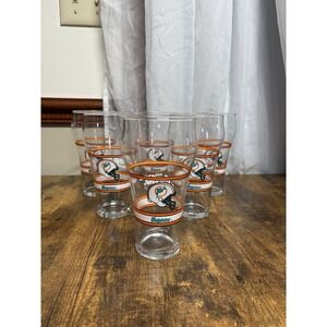 Miami Dolphins Coca-Cola NFL Pint Glasses Set of 6 Vintage Barware 80s 90s Drink